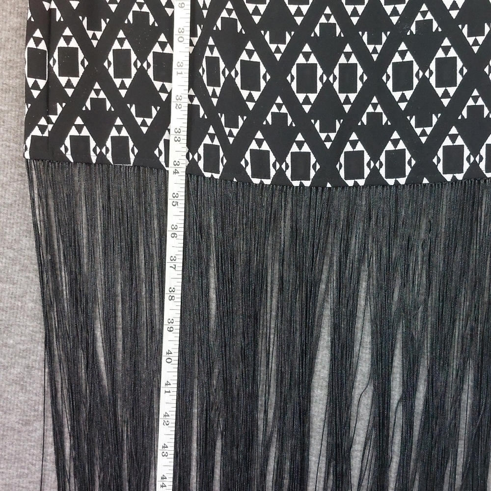 H&M COACHELLA WOMENS BLACK WHITE GEOMETRIC LONG FRINGE FESTIVAL DRESS SIZE 2 - Picture 7 of 12